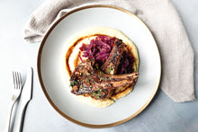 Load image into Gallery viewer, Lamb Chop Adobo w/ Creamy Polenta &amp; Braised Apple and Cabbage
