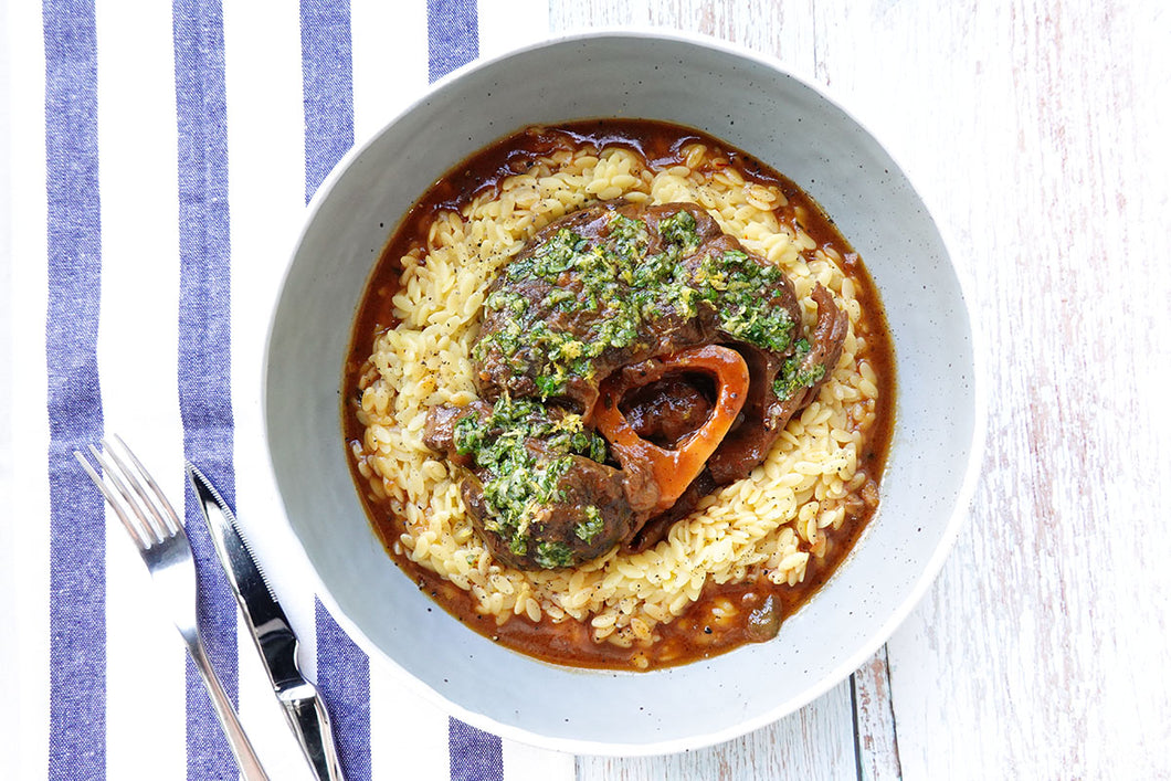Osso Buco w/ Orzo Saffron Risotto